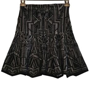 RVN Black Geometric Pattern Knit Flare Mini Skirt XS
